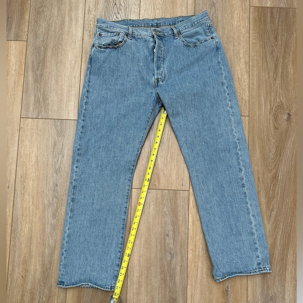 Levi's Men's Button Fly 501 Straight Leg Jeans in Light Blue Wash